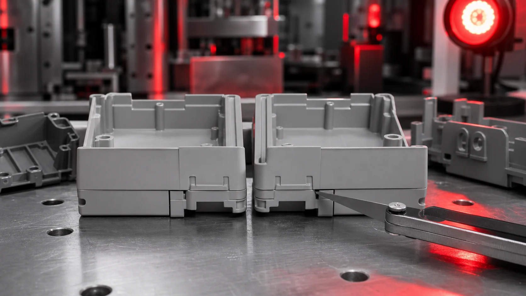 Injection-moulded plastic assembly with functional gap measurement
