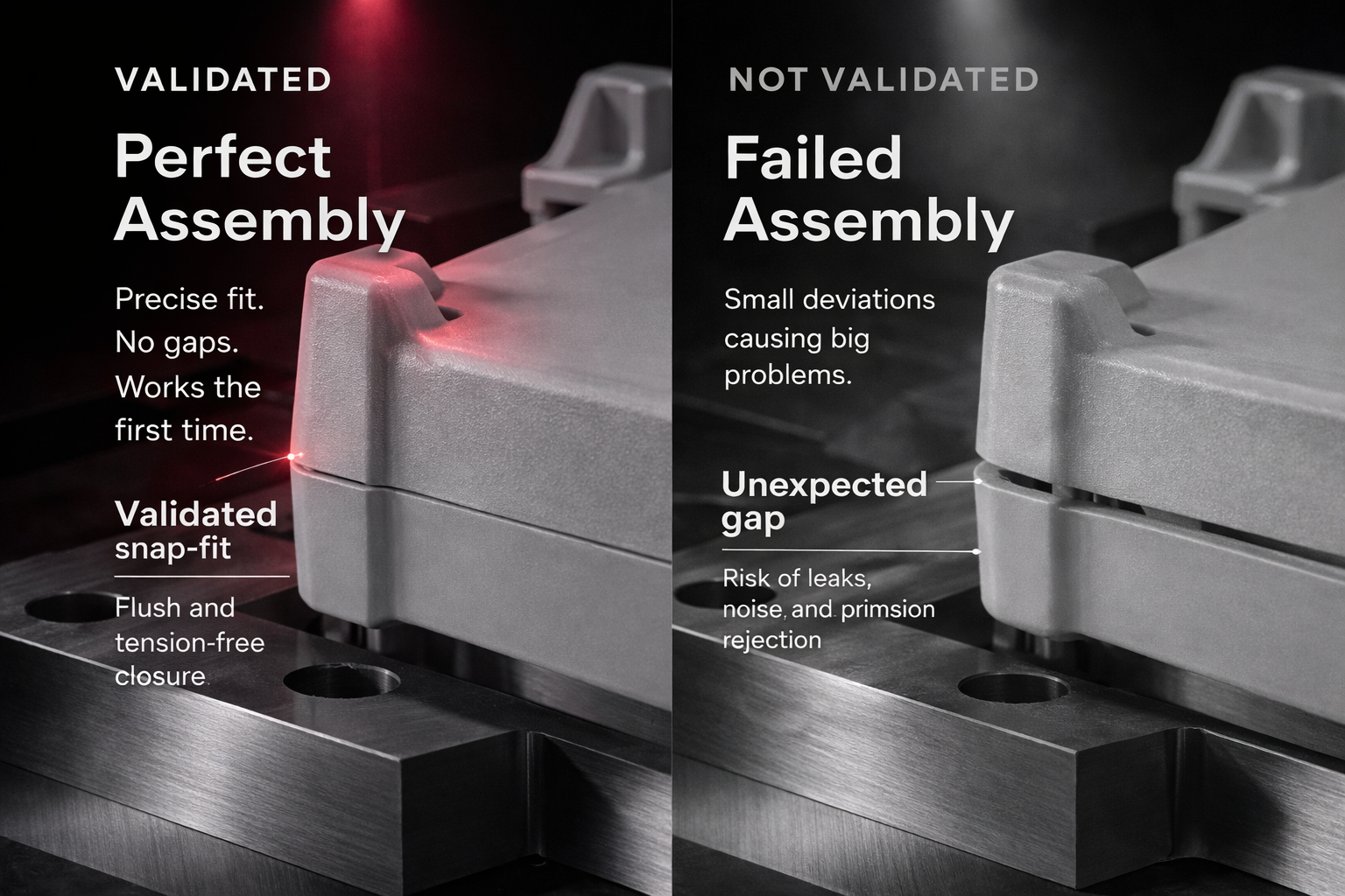 Assembly validation of injection-moulded parts at prototype stage before production tooling
