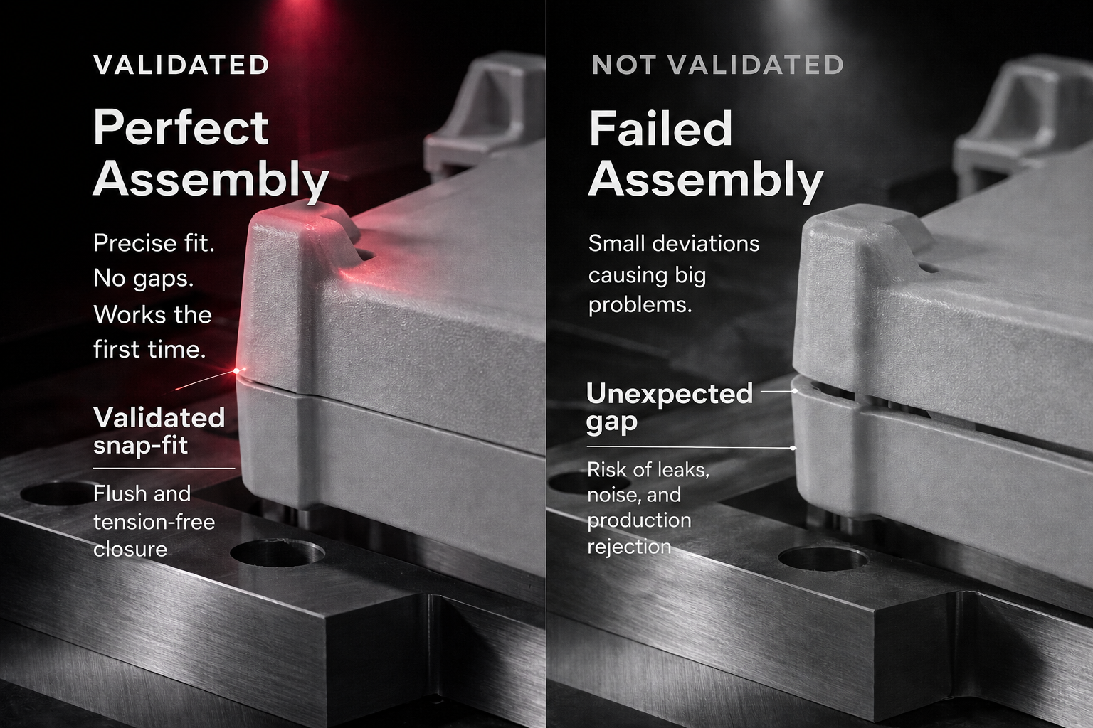 Assembly validation of injection-moulded parts at prototype stage before production tooling