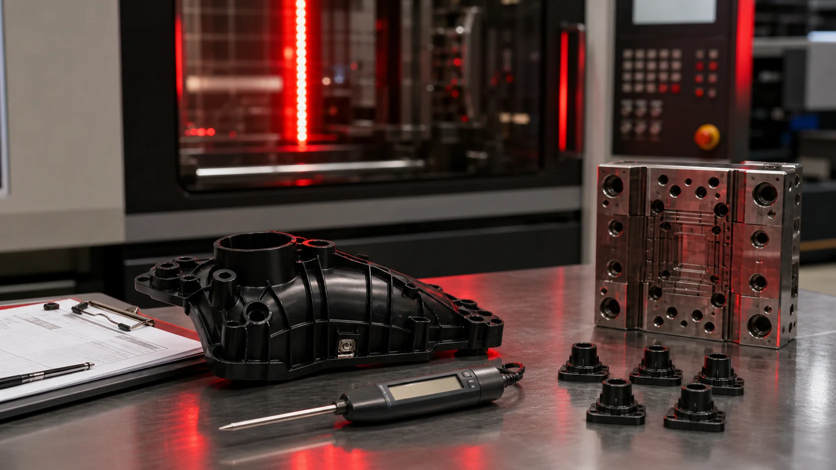 Injection-moulded part, mould and parameter control for defining the process window