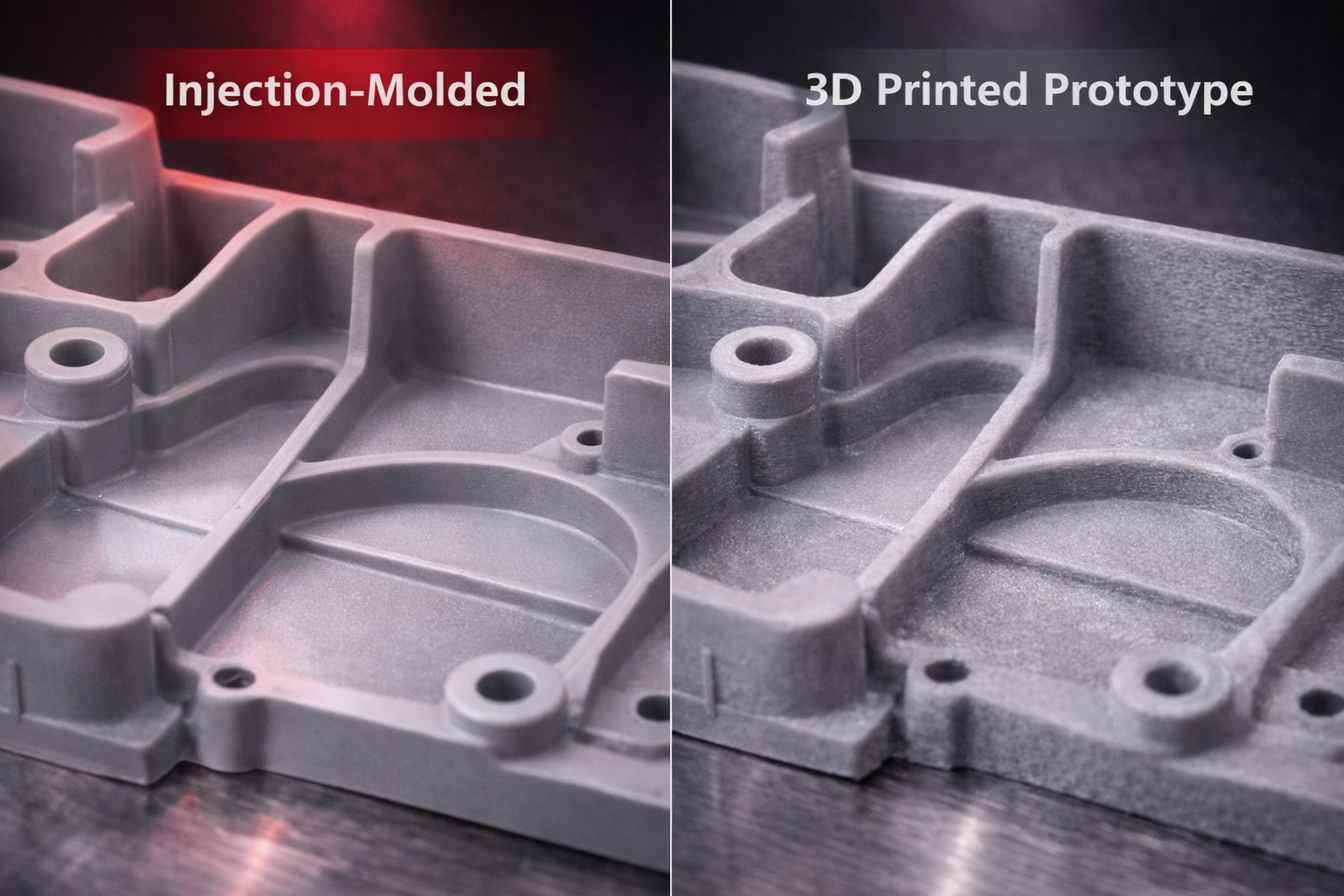 Comparison between injection-moulded part and 3D printed prototype to assess real process behaviour