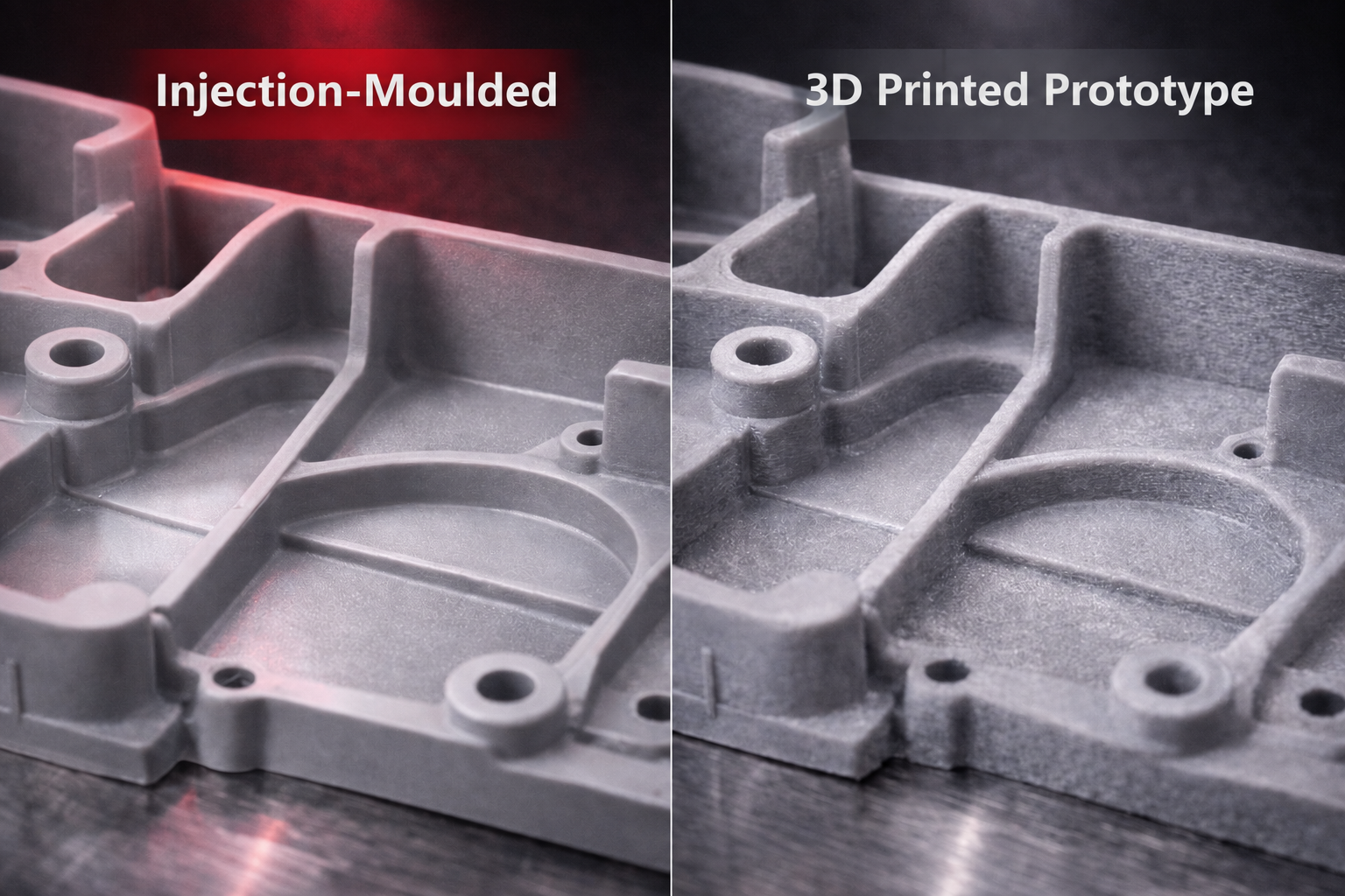 Injection-moulded part compared with a 3D printed prototype