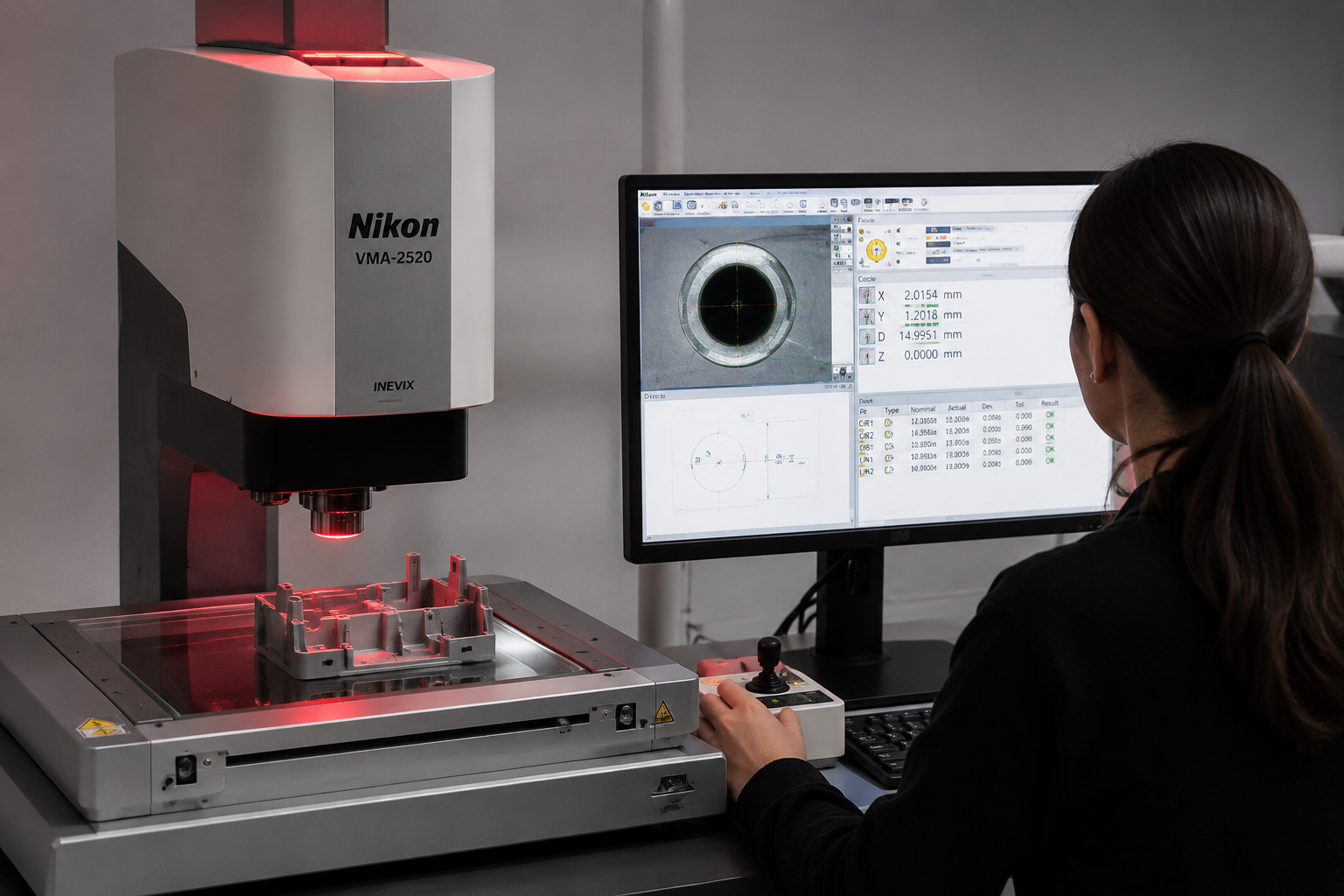 CMM measurement of an injection-moulded part for nominal versus actual dimensional reporting before PQ validation